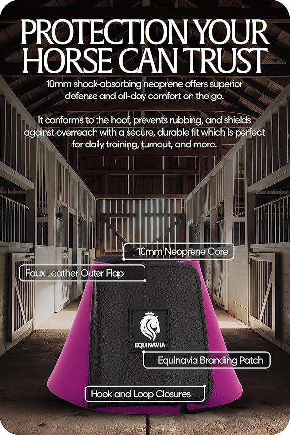 Equinavia Toki Bell Boots for Horses | Neoprene Overreach Boots - Bright Purple - L