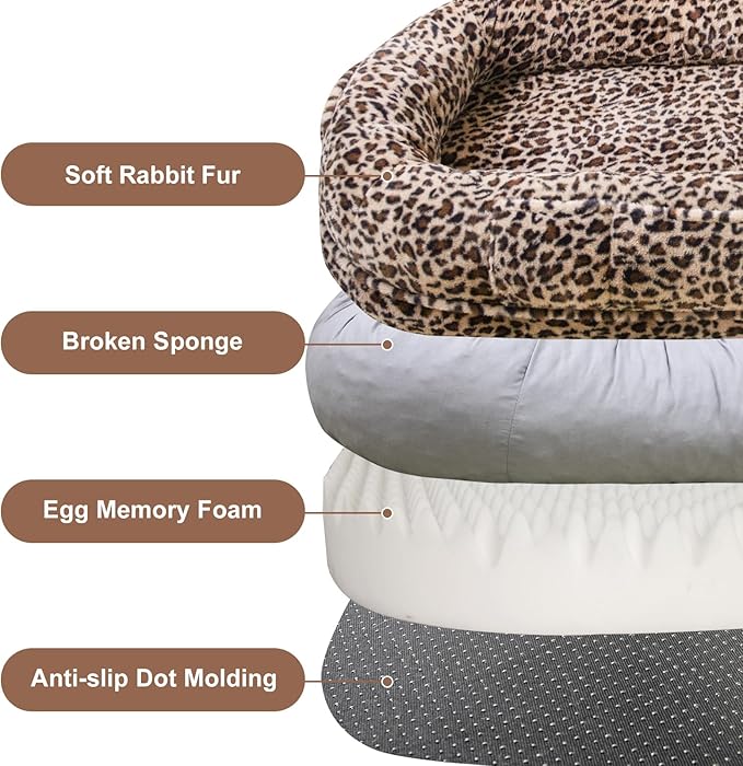 Human Dog Bed for Adult,70"x38"x10" Extra Large Human Pet Bed,Orthopedic Washable XL Dog Bed with Memory Foam (Leopard Print)