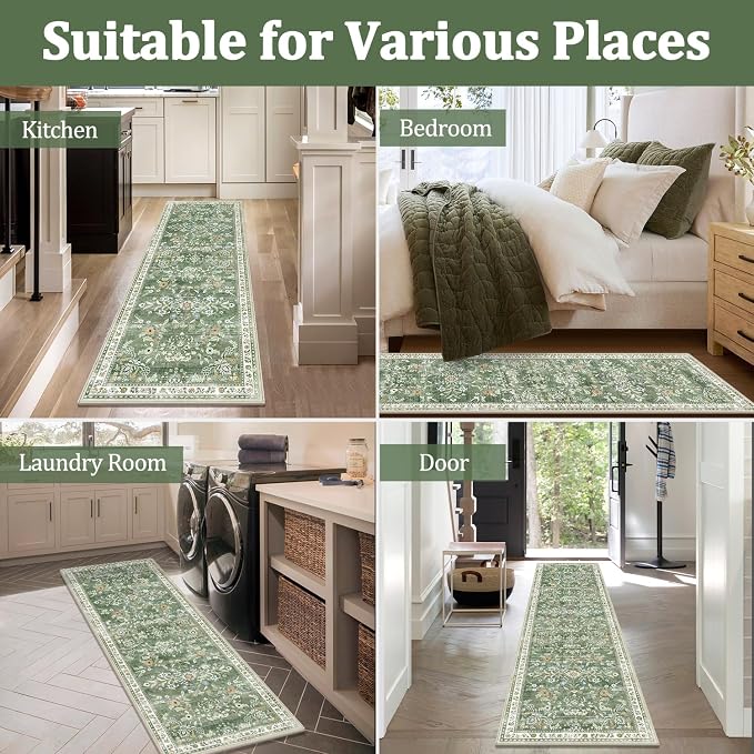 Yamaziot Washable Runner Rug 2x7 – Non Slip Boho Floral Hallway Runner Rug