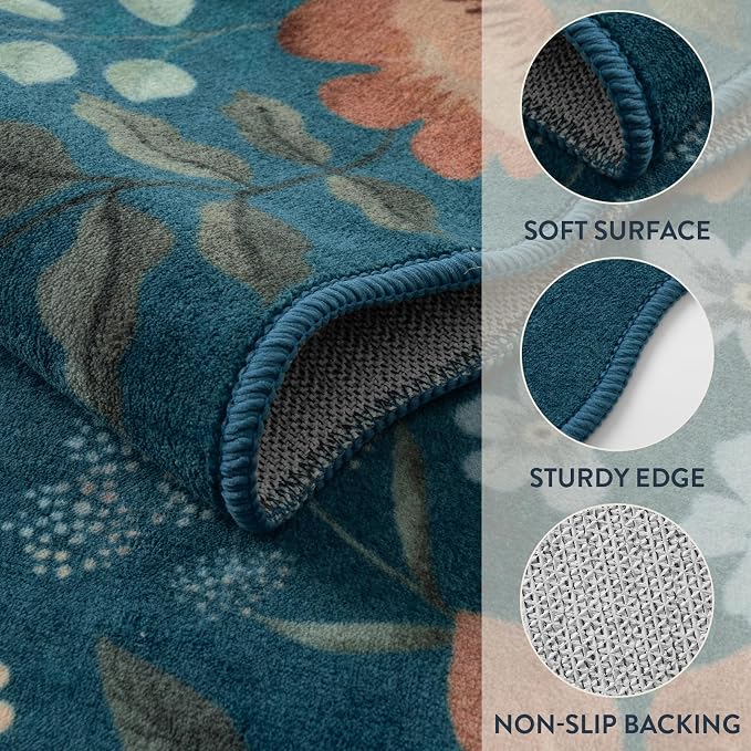Lahome Floral Hallway Runner Rug Non Slip, Kitchen Distressed Carpet