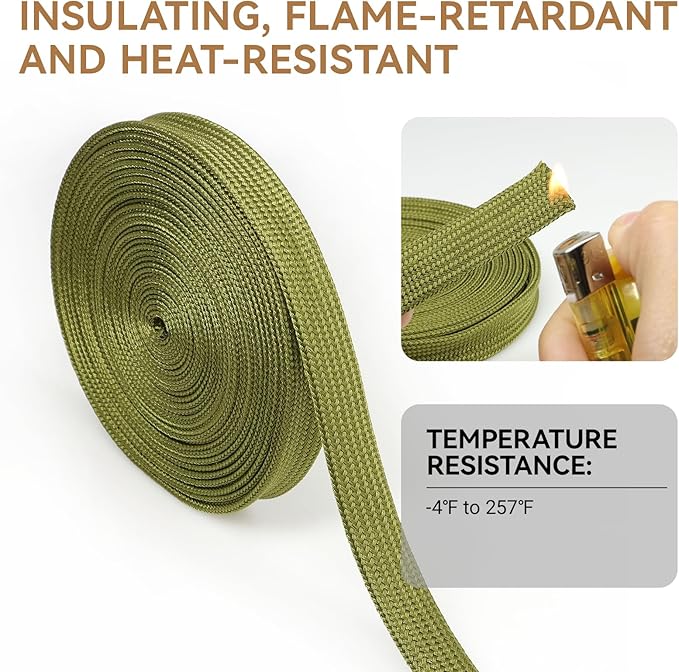 Polyamide Cable Sleeve, 10ft Flexible Expandable Braided Sleeving, Cable Management Sleeve for TV Computer Office Home Entertainment (Green, 1/4")
