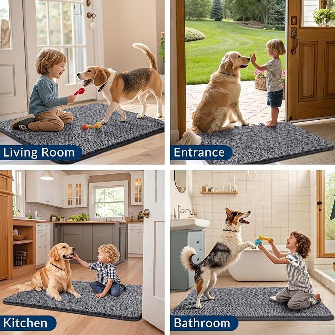 Smiry Dog Door Mat for Muddy Paws 40x24, Absorbent Dirt Trapper, Non-Slip