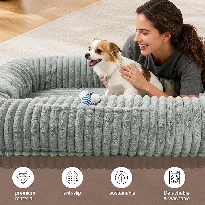 Human Dog Bed for Adult,70"x38"x10" Extra Large Human Pet Bed,Orthopedic Washable XL Dog Bed with Memory Foam (Grey Green)