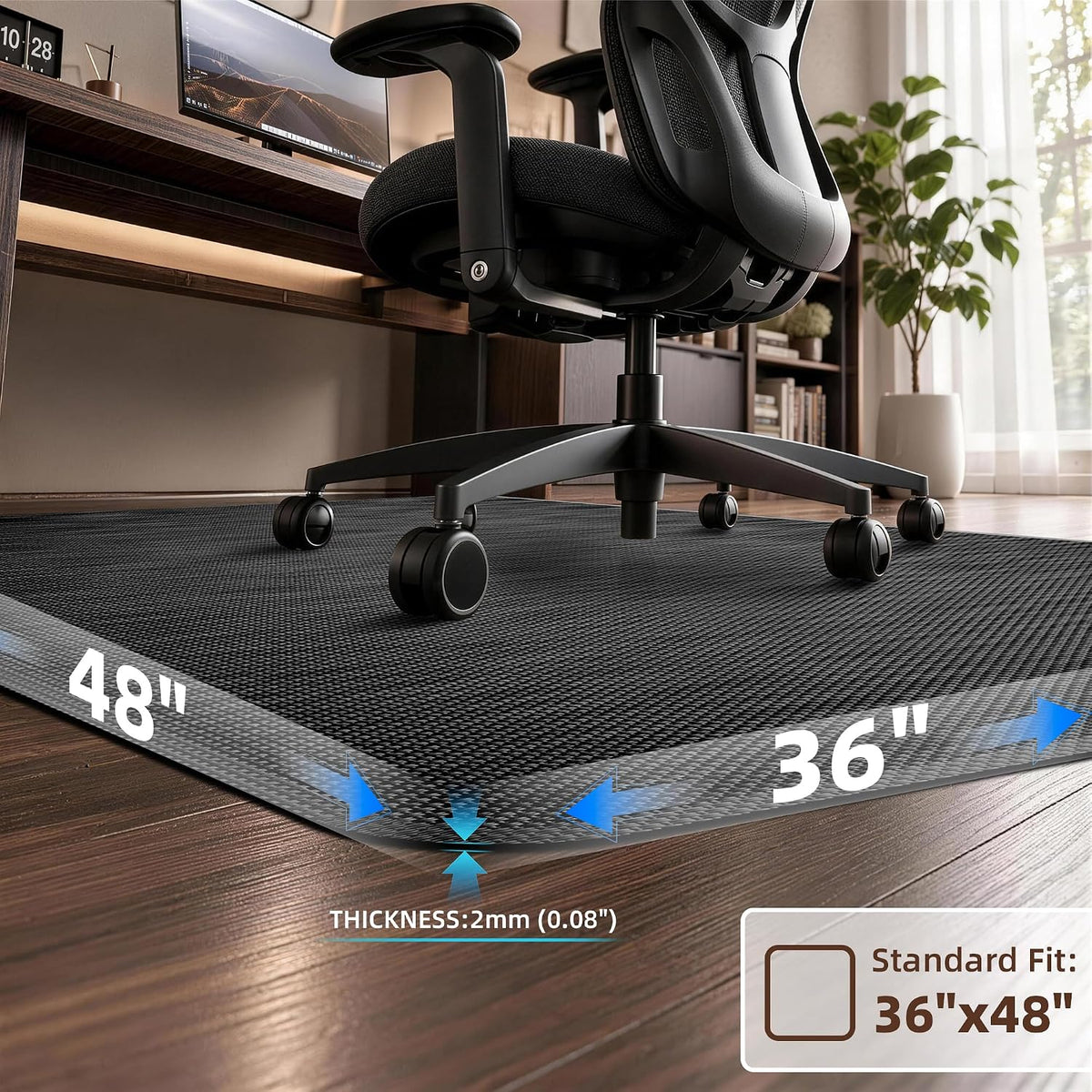 Office Chair Mat for Hardwood Floor 36" x 48", Black PVC Floor Protector