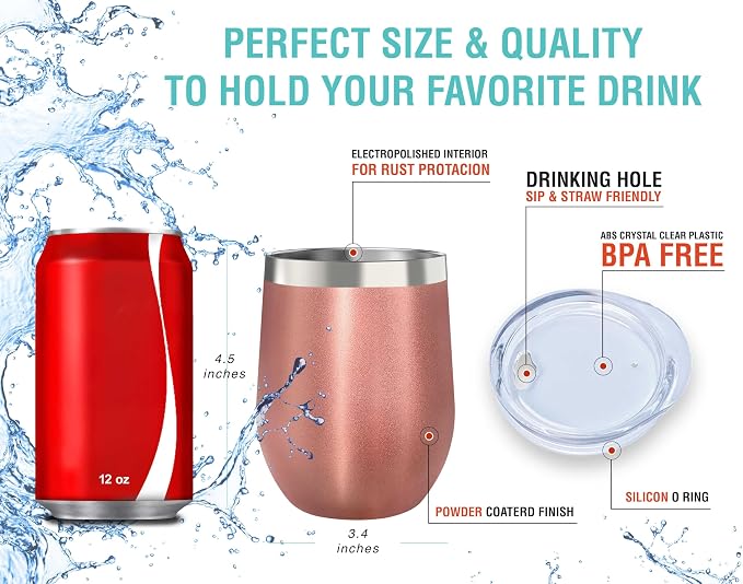 CHILLOUT LIFE 12 oz Stainless Steel Wine Tumblers 2 Pack