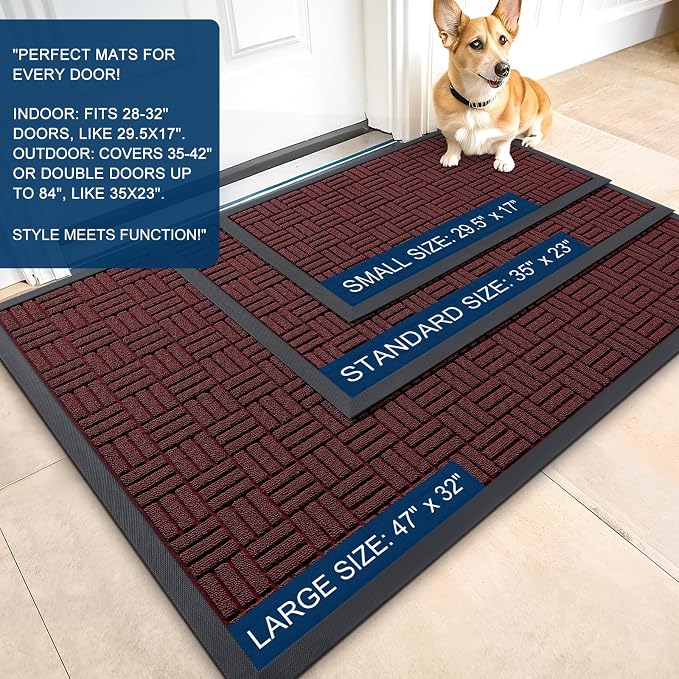 OLANLY Front Door Mat Outside Entrance 59x34, Heavy Duty Sturdy Natural Rubber