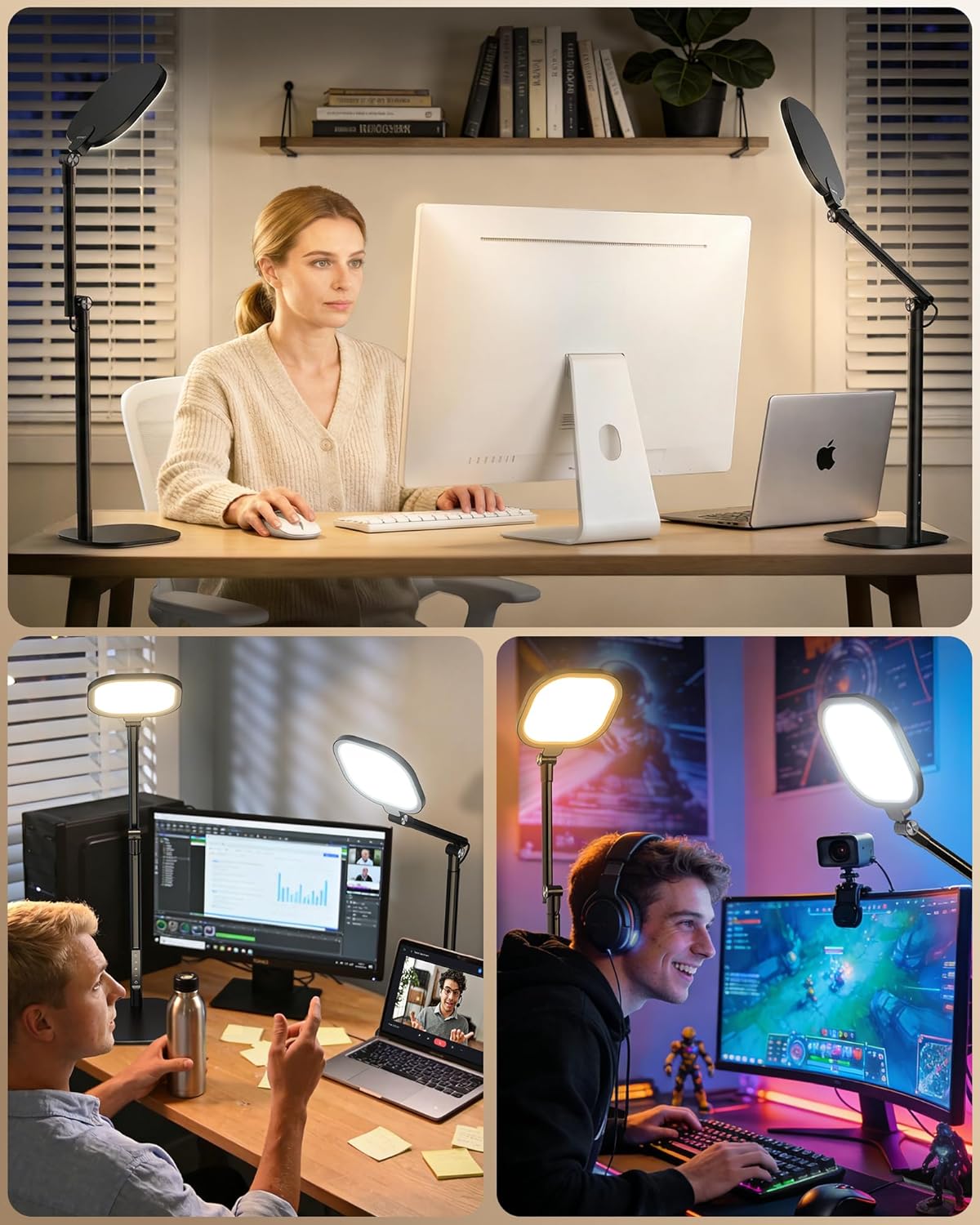 LitONES Tall LED Desk Lamps Home Office, Edge-Lit Eye-Care, 50 Light Modes