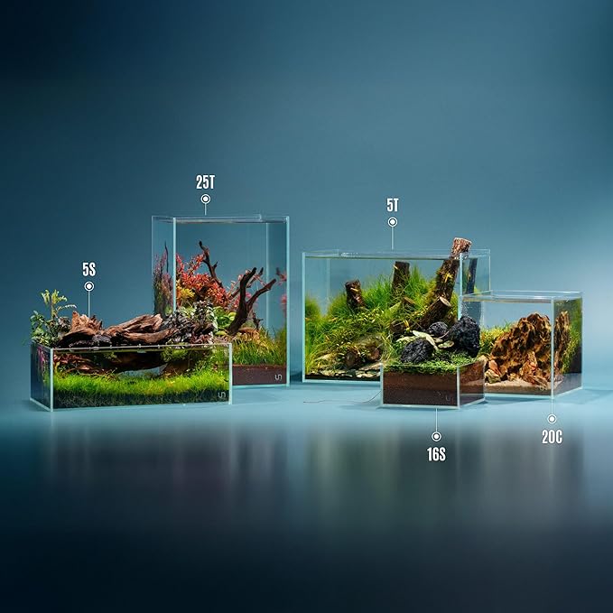 UNS Ultra Clear Rimless Tank - 0.5GAL | 2L - 6.29x6.29x3.14 | 16x16x8 CM, 5mm Glass Thickness, Leveling Mat Included - Low Iron, High Clarity Fish Tank w/ 45° Mitered Edge - [16S]