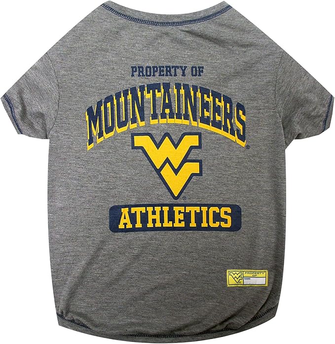 Pets First Collegiate WEST VIRGINIA MOUNTAINEERS Dog T-Shirt, Large. - Licensed Shirt for Pets Team Colored with Team Logos.- Premium Stretchable Materials for the Comfrot of your Dog & Cat.