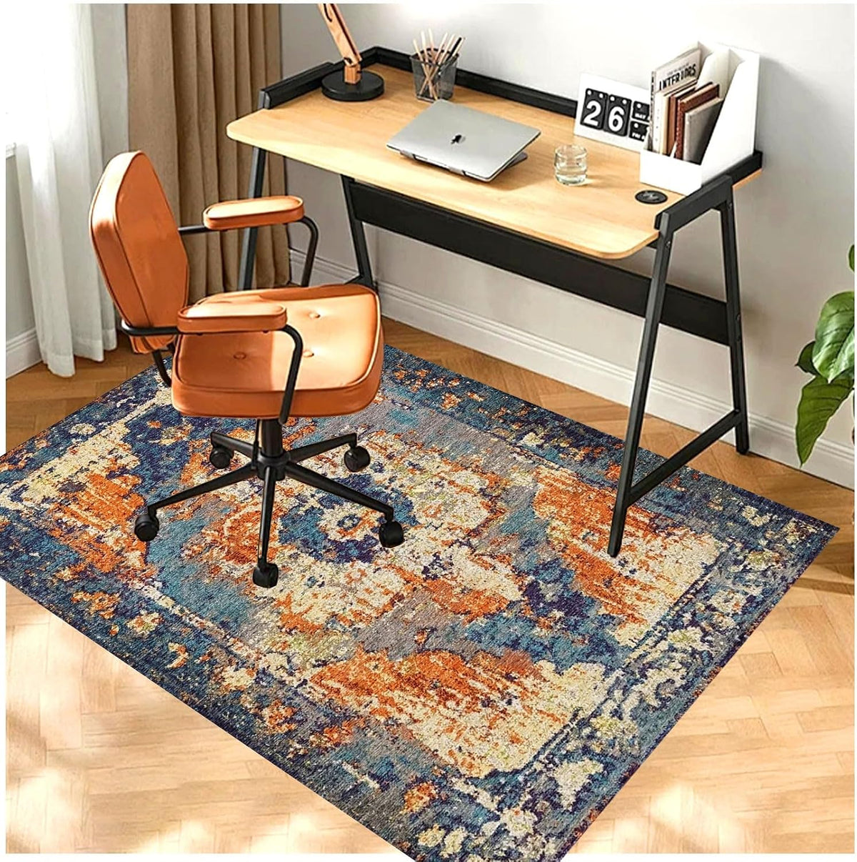Office Chair Mat for Hardwood Floor, 48"x60" Desk Chair Mats for Rolling Chair Easy to Clean, Anti-Slip Floor Protector Rug Easy Glide Desk Computer Chair Mat for Hard Floor Home Office(Blue Orange)