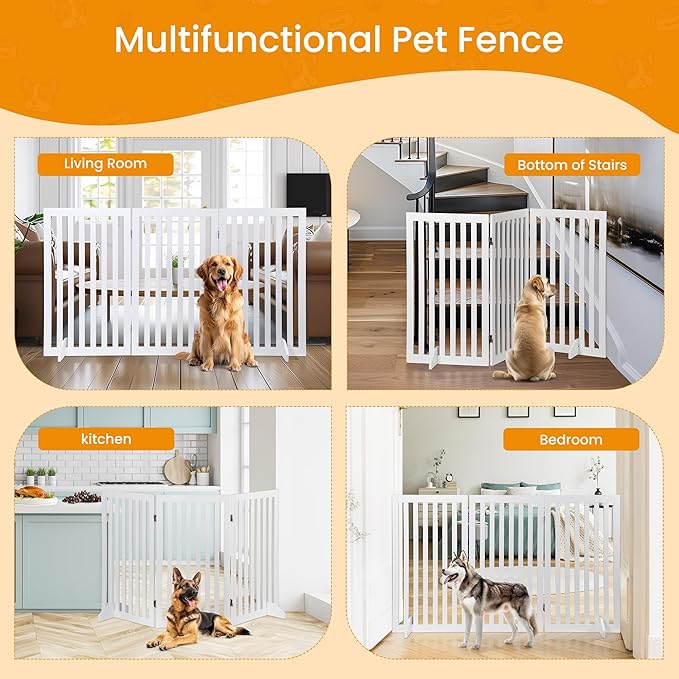 ZENY 36" H Pet Dog Gate, Foldable Freestanding Dog Door 3 Panel, Wooden Z Shape Step Over Pet Fence for Entryway, Stairs, Doorway, White