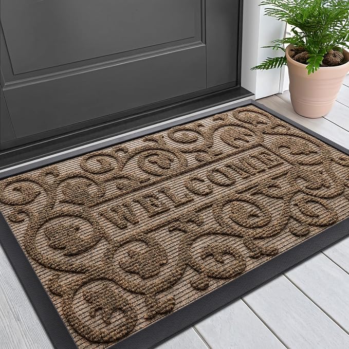 Smiry Welcome Door Mat Outside Entrance, Heavy Duty Trap Dirt and Moisture Easy