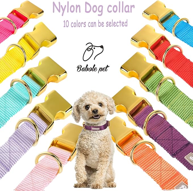 Nylon Dog Collar - Adjustable Deep Purple Soft Webbing Dog Collars for Small Medium Large Dogs Boy Girl Puppy Collar with Safety Metal Buckle S