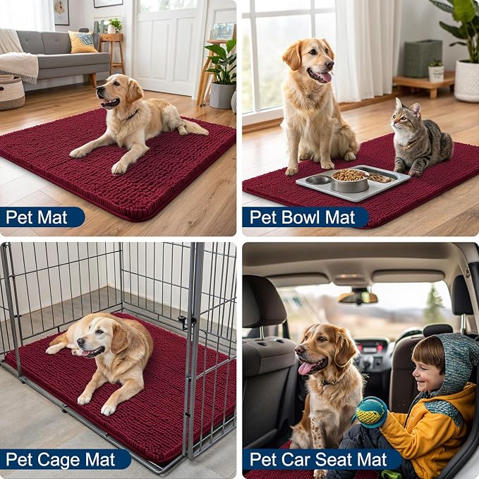 Smiry Dog Door Mat for Muddy Paws 40x32, Absorbent Dirt Trapper, Non-Slip