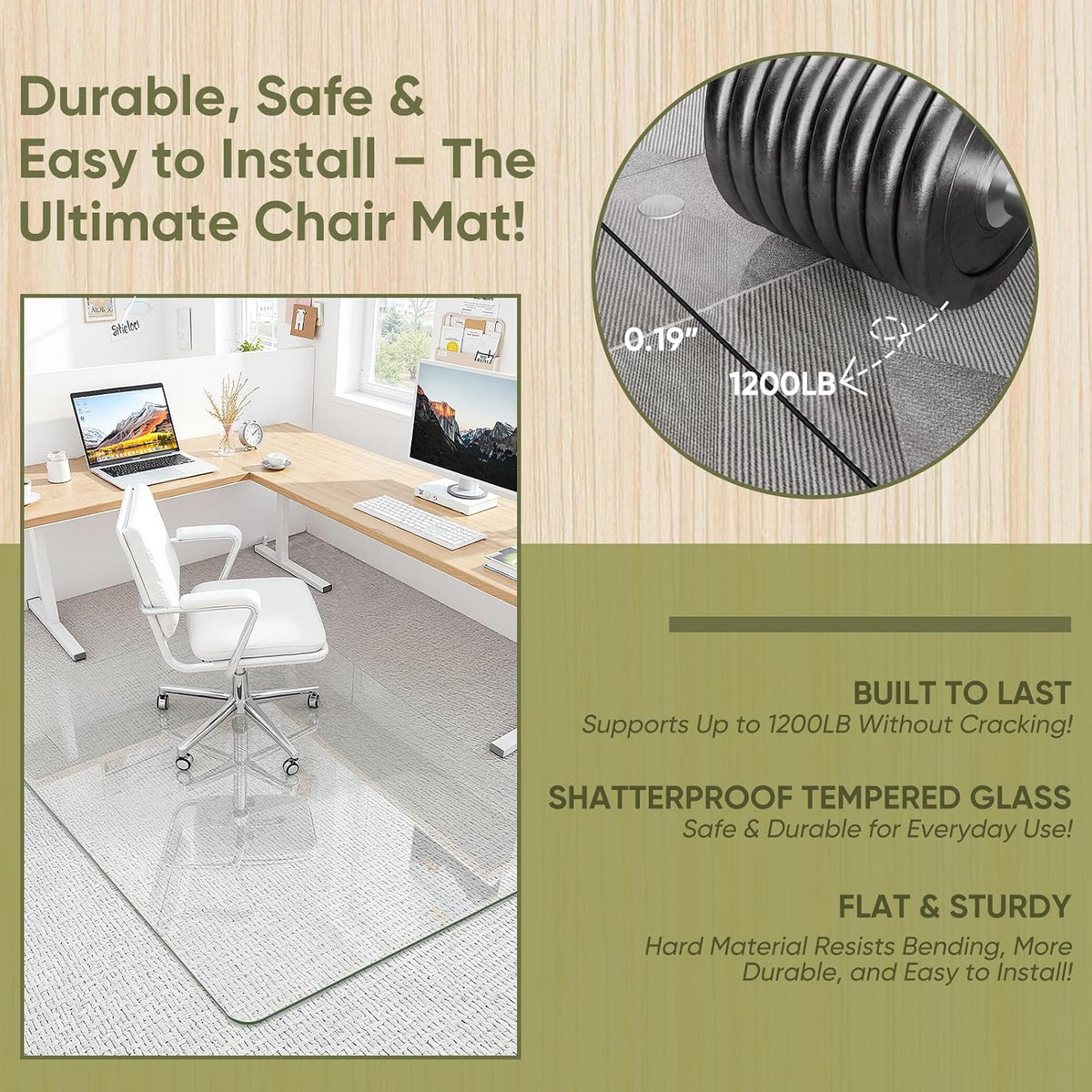 40" x 60" Glass Chair Mat for Carpet, 0.2" Thick Office Chair Mat
