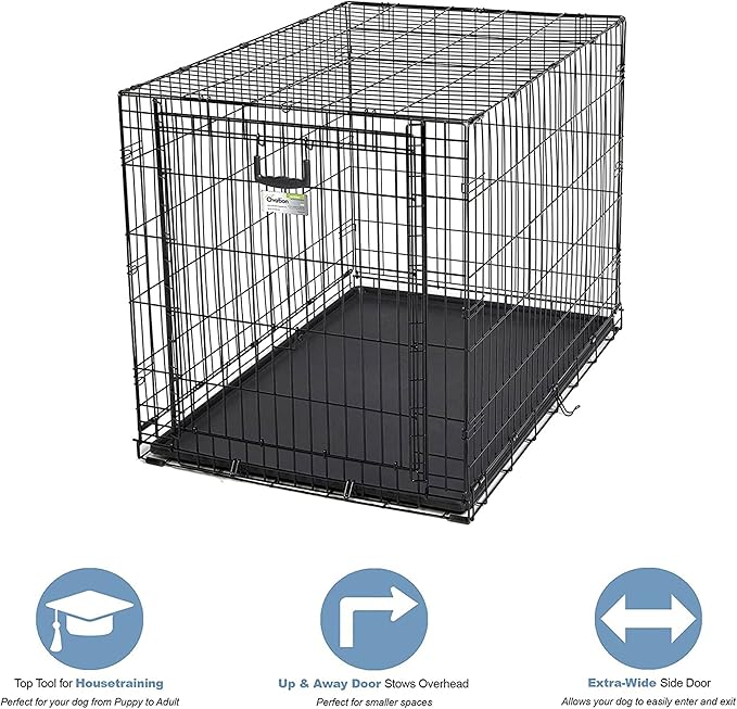 MidWest Homes for Pets Large Ovation Single Door Folding Dog Crate, 42-Inches, Space-Saving Patented Up & Away Door, Leak-Proof Pan, Divider Panel, Black