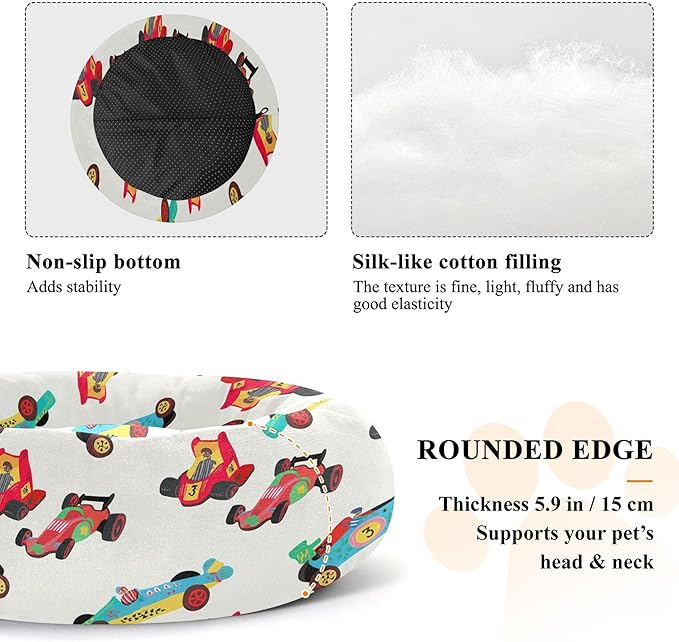 Dog Bed Race Cars Sleeping Pet Bed with Anti-Slip Bottom for Small Medium Dogs and Cats, Round Calming Sleeping Washable Puppy Beds 20 in