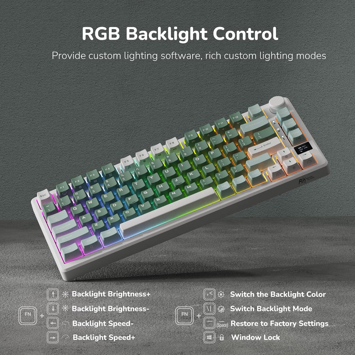RK ROYAL KLUDGE M75 Wireless Mechanical Keyboard with OLED Display & Knob