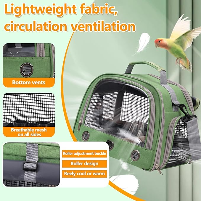 Bird Backpack,with Feeder Cups Tray Perch Portable Breathable Bird Carrier,for Small Birds Parrots Cockatiels (Pink)