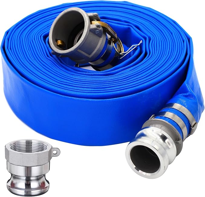DAVCO 2" ID × 100 ft PVC Lay Flat Discharge Hose, Heavy Duty Reinforced Blue