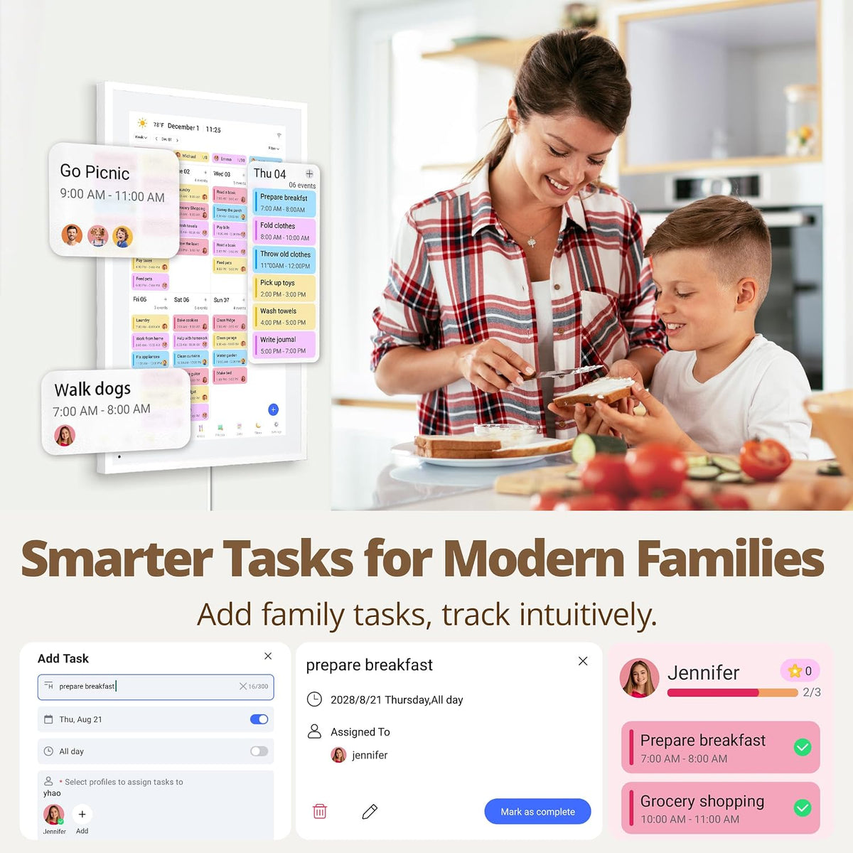 Digital Calendar 15" Touchscreen, Electronic Family Chore Planner Wall Desk