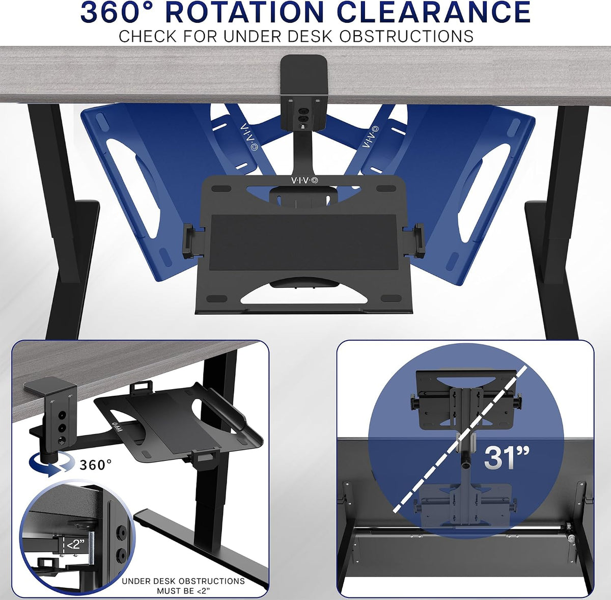 VIVO Black Clamp-on 12 x 9 in Rotating Laptop Tray, MOUNT-LAP1CB
