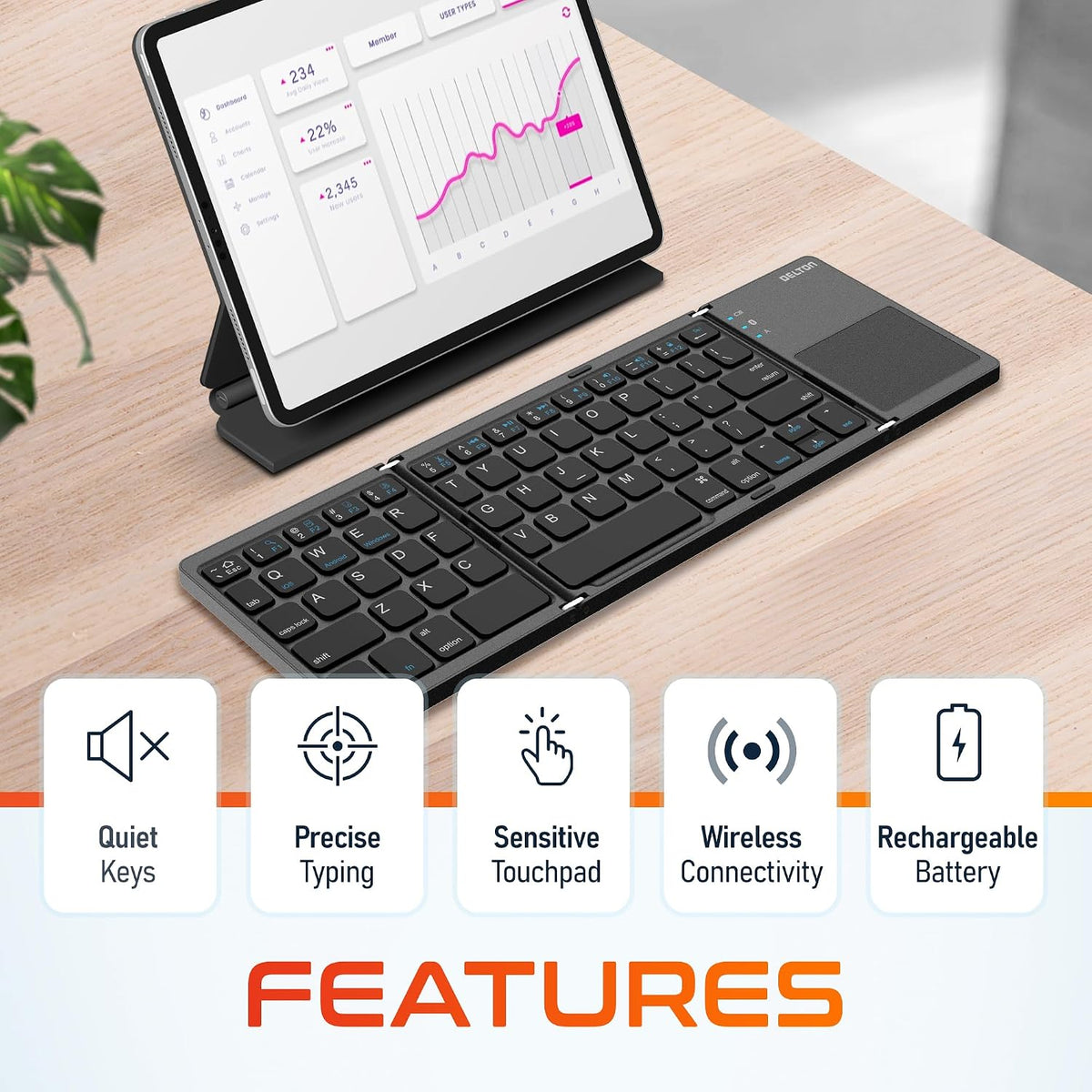Delton F75 Folding Bluetooth Wireless Keyboard Sensitive Touchpad