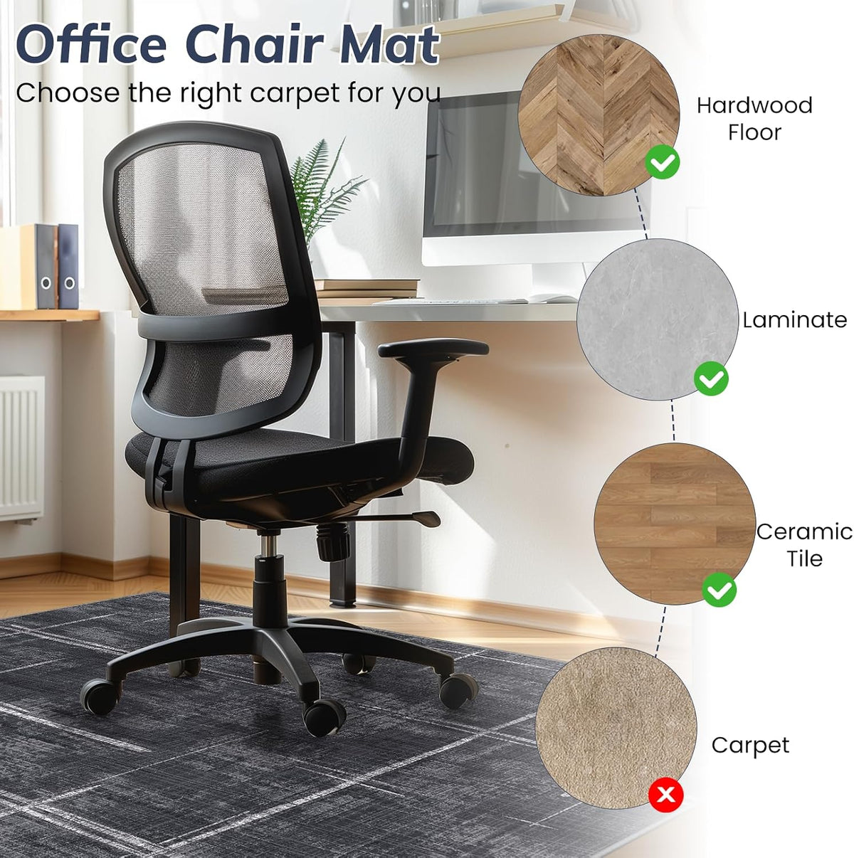 Office Chair Mat for Hardwood Floor&Tile Floor,48"X 60"