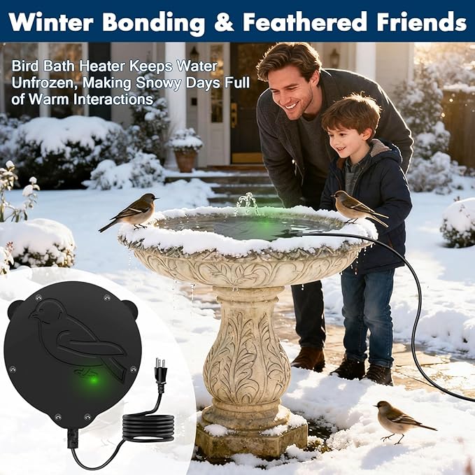 2 Pack Outdoors 100W Bird Bath Heater for Winter,Birdbath Deicer Pond De-icer Thermostatically Controlled Birdbaths Water Heater with 5.9 Ft Power Cord and Working Indicator Light
