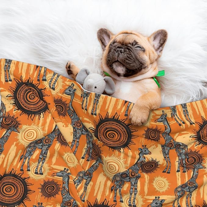 Reversible Plush Throw for Dogs and Cats, Abstract African Giraffe, Double Sided Blanket with Nubby Dot Side and Sleek Side Ideal for Cuddling Nesting Security