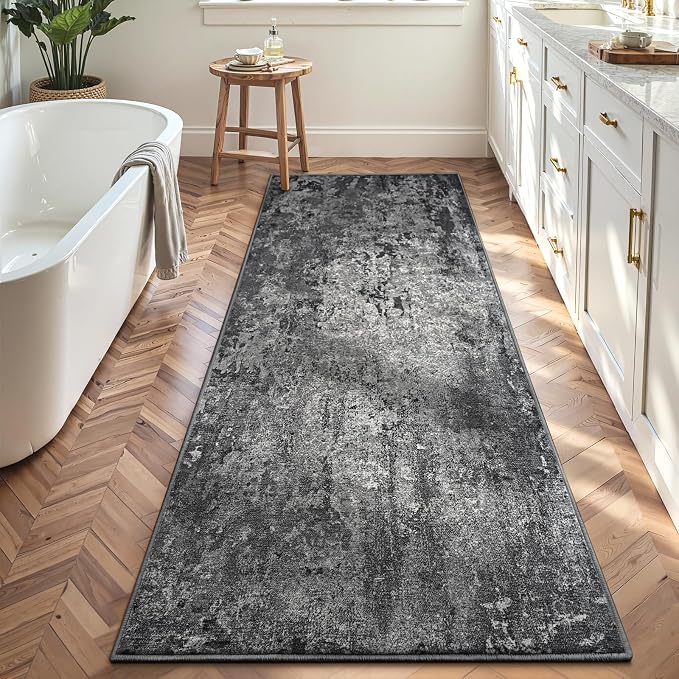 2x8 Black Rug Runners for Hallways Kitchen Runner Rug Non Slip Washable Black