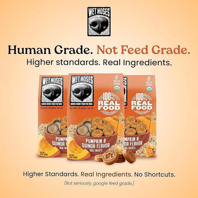 Wet Noses Organic Crunchy Dog Treats – All-Natural, Human-Grade, Non-GMO, Healthy Training & Delicious Snacks for Dogs, for All Dog Sizes & Breeds – Grain Free Pumpkin & Quinoa, 5lb (Single Pack)