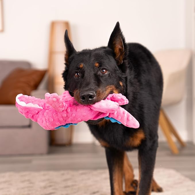 goDog Gators Squeaky Plush Dog Toy with Chew Guard Technology, Durable Fabric & Squeaker for Active Play, Pink, Large