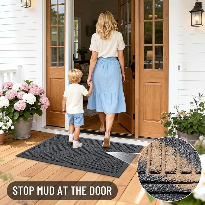 OLANLY Front Door Mat Outside Entrance 47x32, Heavy Duty Sturdy Natural Rubber