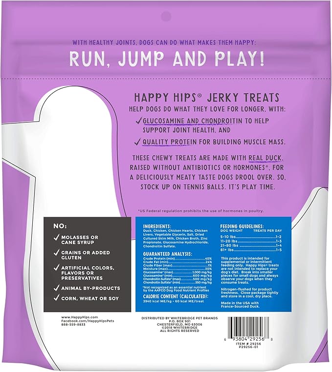 Happy Hips Jerky Dog Treats, Duck, 20 oz. Pouch