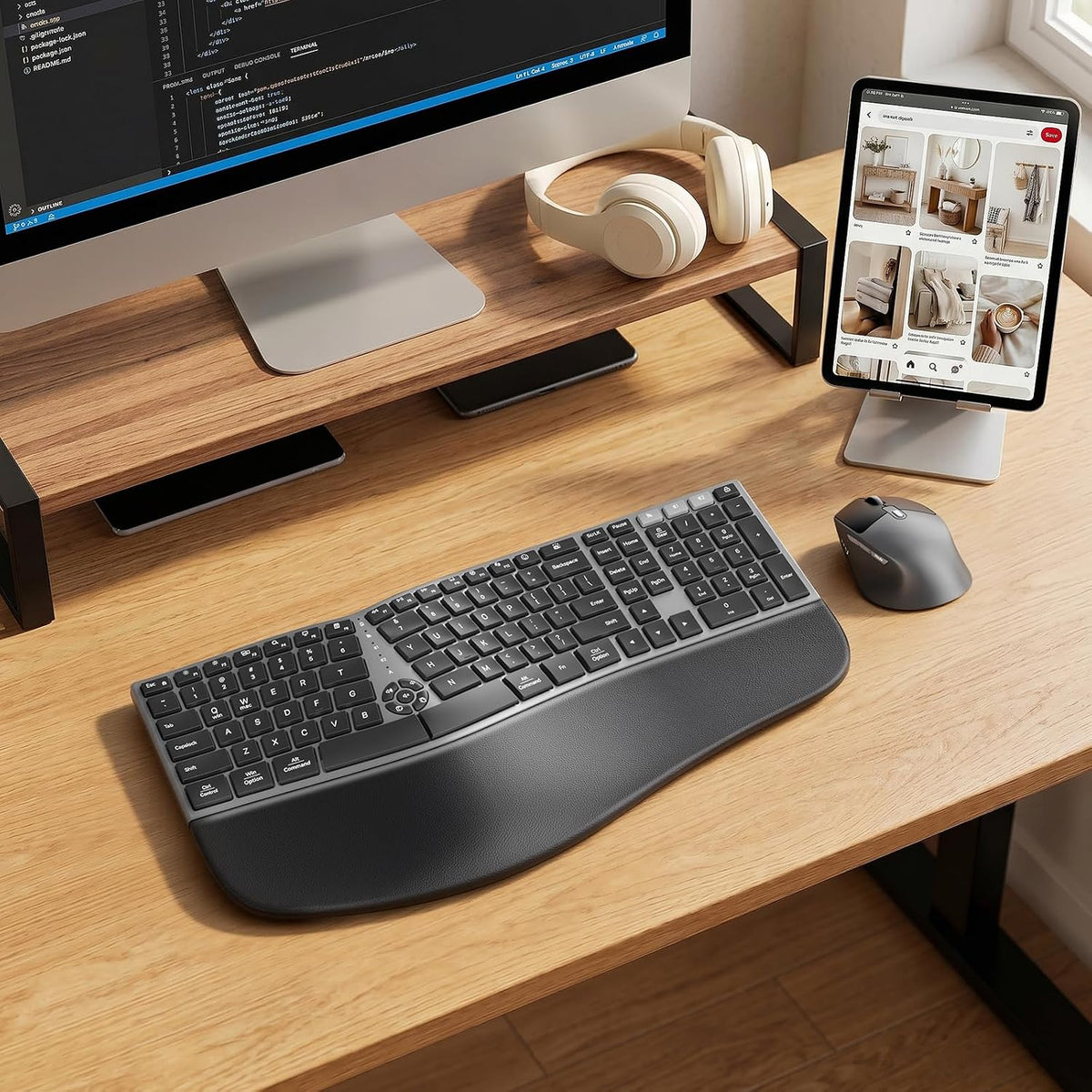 MEETION Ergonomic Keyboard and Mouse, Split Curved 2.4G/Bluetooth Keyboard