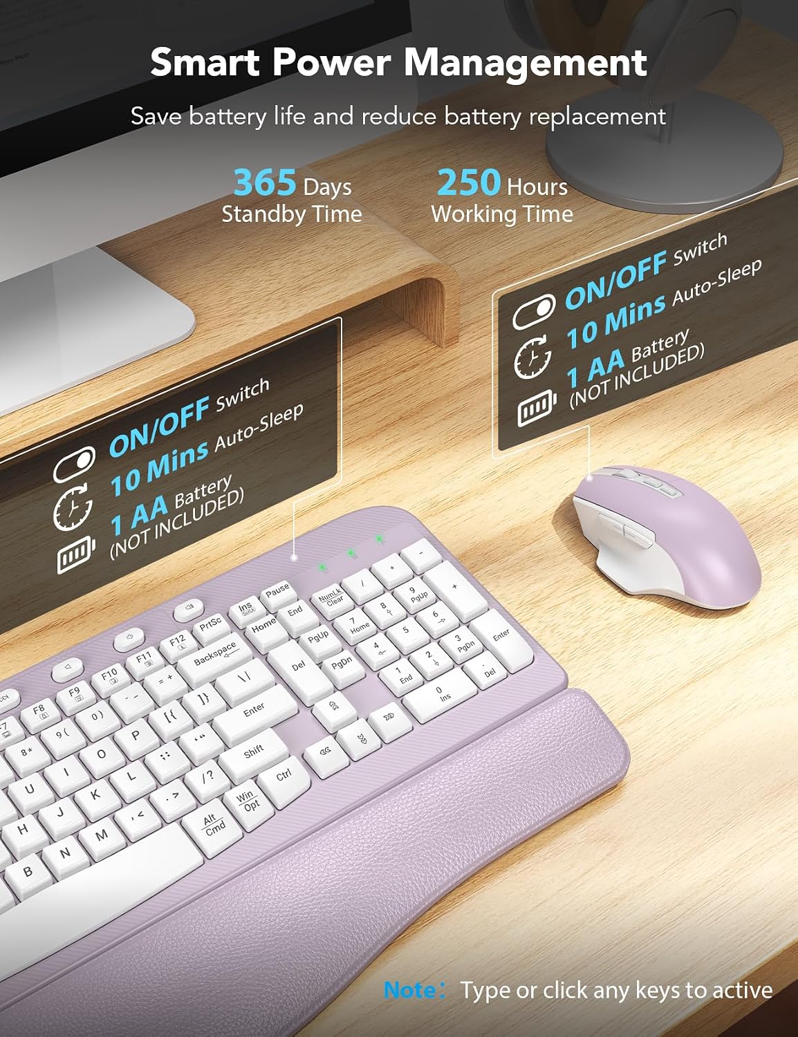 SABLUTE Wireless Keyboard and Mouse Combo with Ergonomic Wave Key