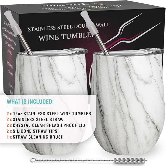 CHILLOUT LIFE 12 oz Stainless Steel Wine Tumblers 2 Pack