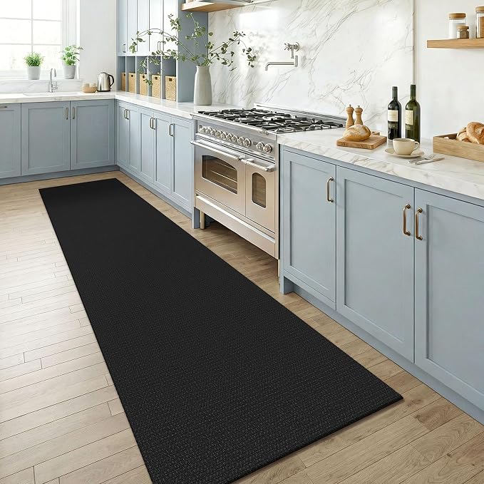 KOZYFLY Black Runners for Hallway 2.5'x8', Washable Runner Rug, Woven Non Slip