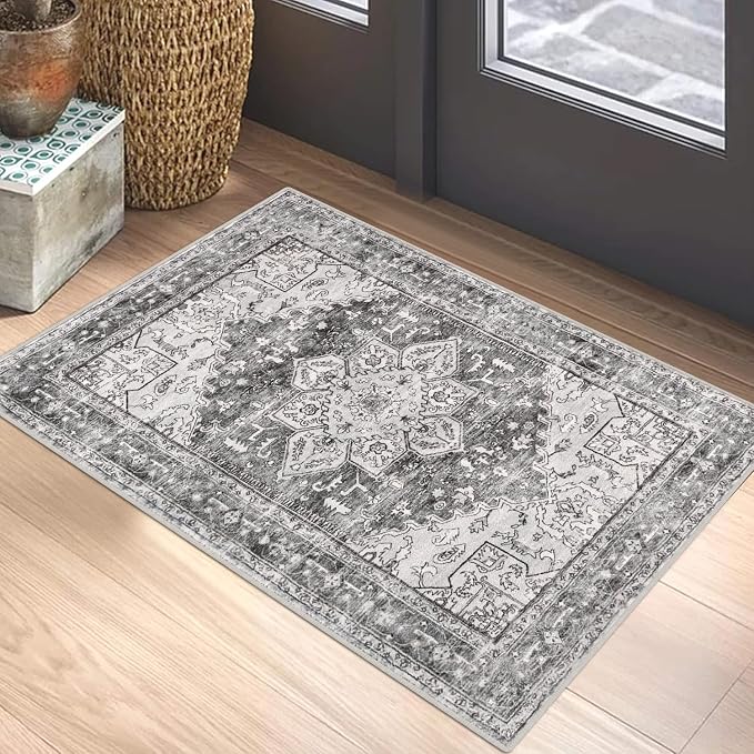 Yamaziot Washable Area Rug, 2x3 Small Entryway Rug Non-Slip Boho Vintage Rug