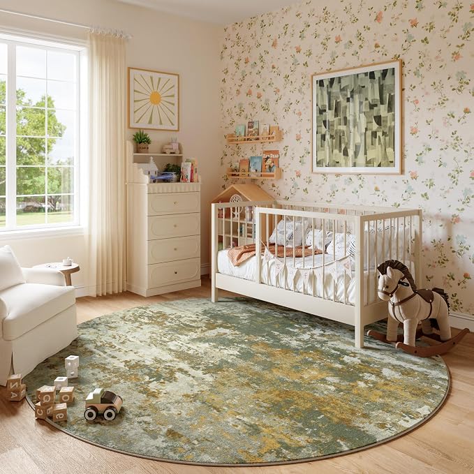 Green Round Area Rugs 4ft Washable Circle Rug