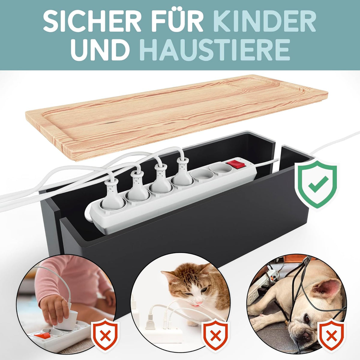 [Pack of 2] Wooden Cable Storage Box, Large Storage Stand for Desk, TV, Computer, USB Hub