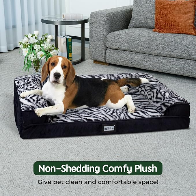 BALANCE Orthopedic Dog Bed for Large Dogs, Comfortable Dog Sofa Beds with Removable Washable Cover & Waterproof Lining, Egg Crate Foam Dogs Couch for Pet Sleeping, Black