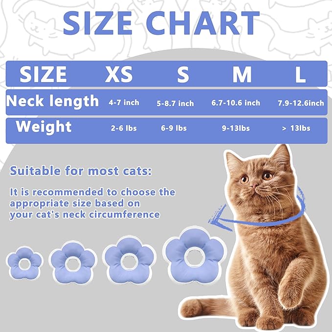 Cat Cone Collar Soft, Waterproof Cats Cones to Stop Licking After Surgery, Adjustable Soft Elizabeth Cats Collars for Wound Healing, Flower Shape Cat Recovery Collar (Purple, X-Small)