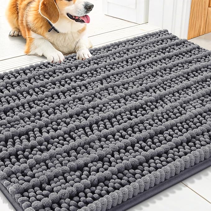 Smiry Dog Door Mat for Muddy Paws 30x20, Absorbent Dirt Trapper, Non-Slip