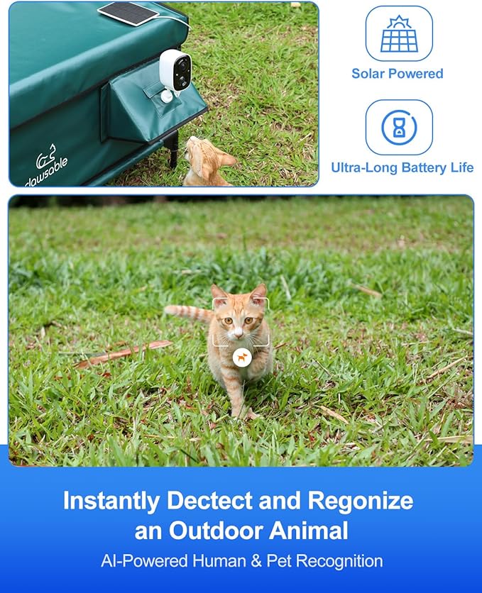 rolimate Wireless Solar Smart Pet Camera for Outdoor cat House, IP65 Weatherproof, Motion Detection, 2-Way Audio, Night Vision, SD Local & Cloud Storage, Compatible with Alexa (2)
