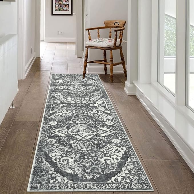 HEBE Hallway Runner Rug 2'x6' Washable Vintage Distressed Area Rugs Non Slip