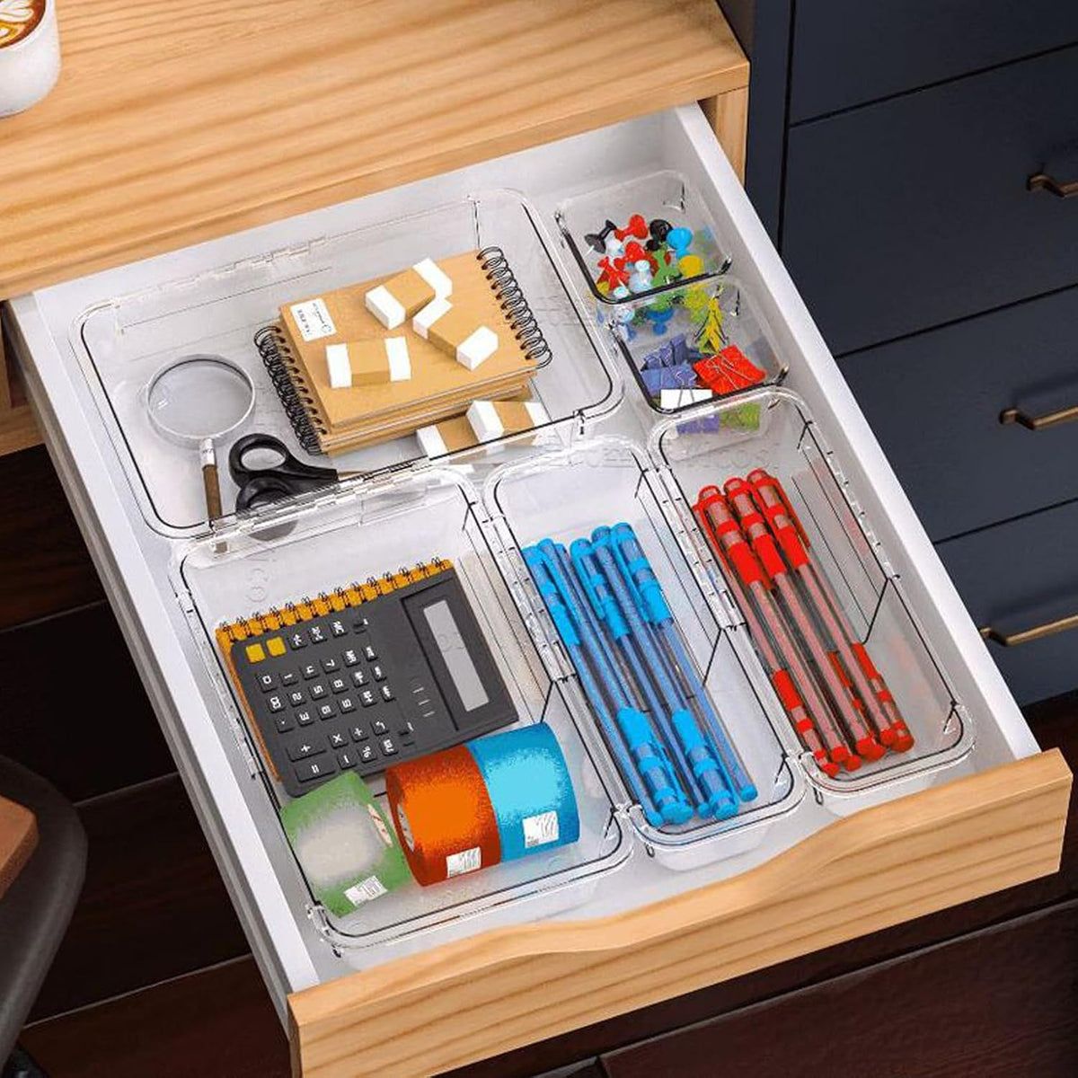 16 PCS Clear Drawer Organizer, Adjustable Drawer Storage Box, 3-Size Expandable Desk Drawer Organizer, Acrylic Storage Bins for Gadgets Storage, Kitchen Utensils, Cosmetics, and Bedroom Dressers