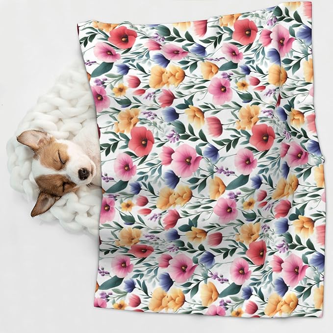 Floral Blanket for Dog Cat - Dog Blankets 40x30 Colorful Flowers Throw Blanket for Couch Sofa Bed