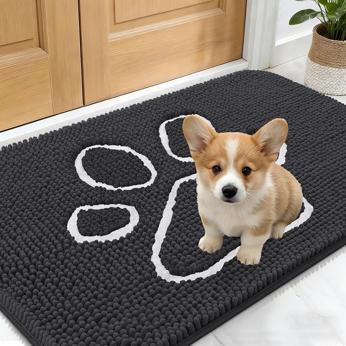 OLANLY Dog Door Mat for Muddy Paws 24x16, Paw Print Design, Absorbs Moisture